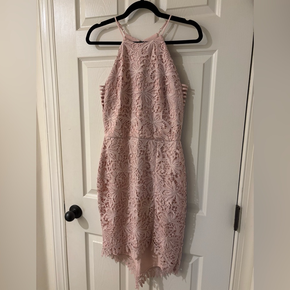 Adelyn Rae Pink Lace Midi Dress Small
